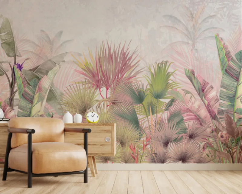 Natural Wild Green Leaves Wallpaper Living Room Natural Wild Green Leaves Wallpaper Living Room special and colorful wall interior décor with beige background