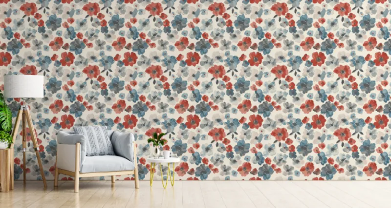 Repeat Pattern Blooming Garden beauty watercolor wall Deco wallpaper modern style Interior Decoration