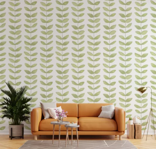 Repeating Leaf Pattern Wallpaper Mural for Bedroom
