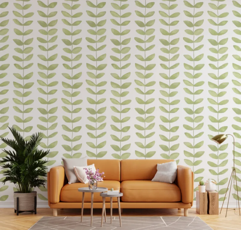 Repeating Leaf Pattern Wallpaper Mural for Bedroom