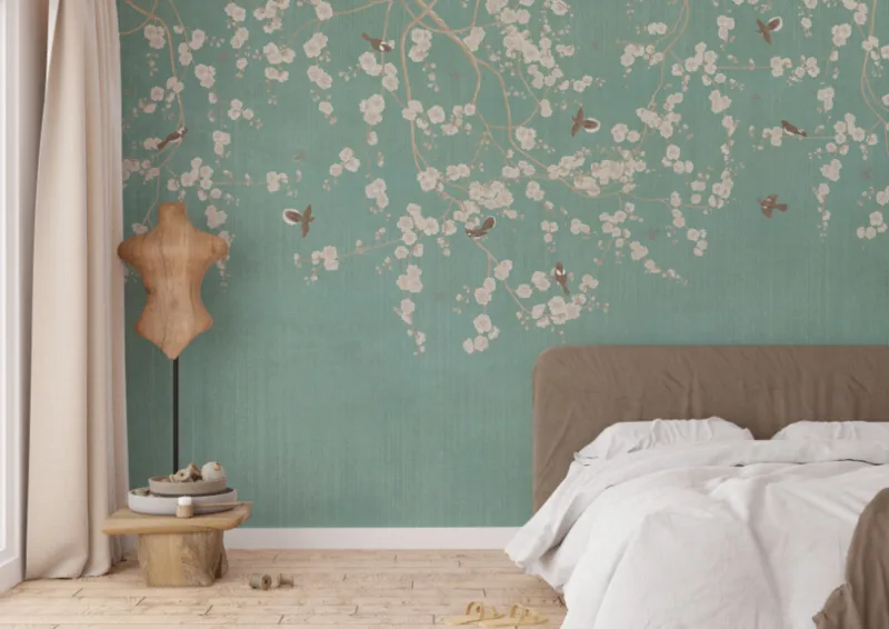 Serene Branches with Birds and Blossoms Floral Wall Mural