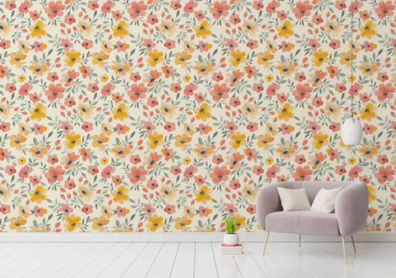 Sweet Blossom Wall Mural Watercolor Design Sweet blossom watercolor repeat design stylish floral for modern and trendy homes in Los Angeles.