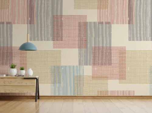 Textured Pattern Wall Mural Home Décor Elegant textured wall mural featuring patchwork line patterns, perfect for home Interior and studios.