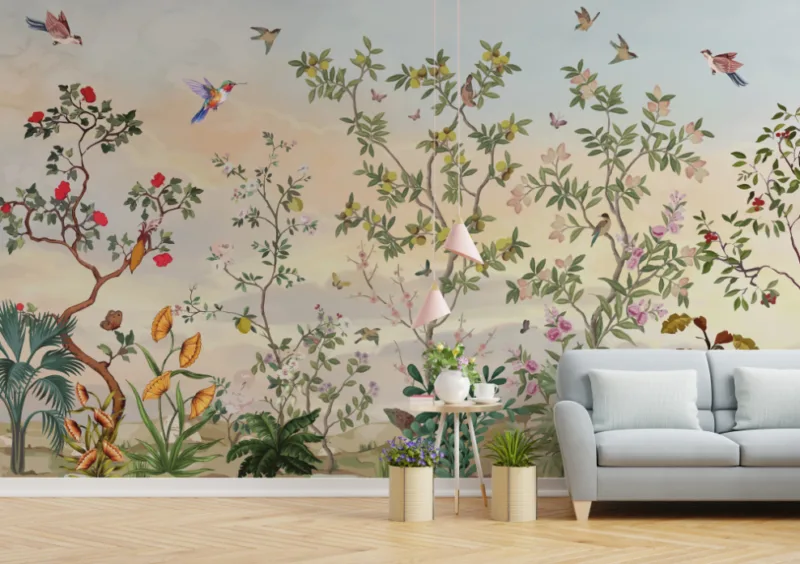 Top Beautiful Flowers and Leaf Wall Mural