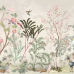 Tree Sparrow Butterflies with Floral Wallpaper