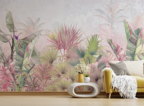 Tropical Green Leaf Mural Print Tropical Green Leaf Mural Print with oversized botanical design for statement walls