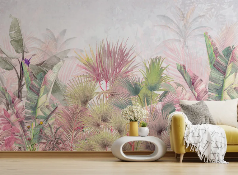 Tropical Green Leaf Mural Print Tropical Green Leaf Mural Print with oversized botanical design for statement walls