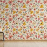 Yellow Orange Floral Peel And Stick Wallpaper Yellow Orange Floral Peel And Stick Wallpaper in a soft watercolor style, perfect for bright and elegant interiors