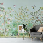 Birds Natural Sky Blue Japanese Garden Floral Self Adhesive Wall Design