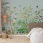 Sky Blue Natural Birds Japanese Garden Floral Wall Mural Home Wall Décor best for the bedroom and living room