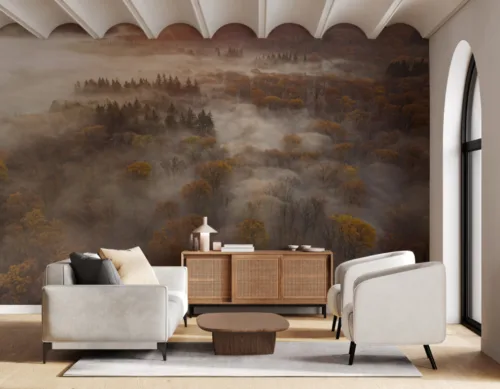 Beautiful Cloudy Forest Wall Mural Beautiful Cloudy Forest Wall Mural
