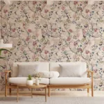 Elegant pink floral art wallpaper for living room wall décor, trending in New York and Brooklyn homes, ideal for modern USA and Europe-inspired interiors.