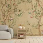 Beautiful Flowers and Sparrow Wallpaper for Wall