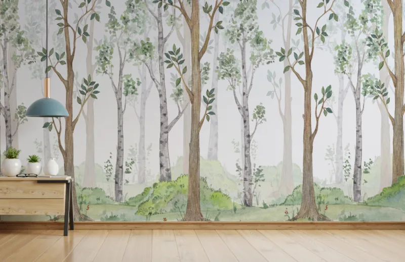 Bright Watercolor Forest Wallpaper