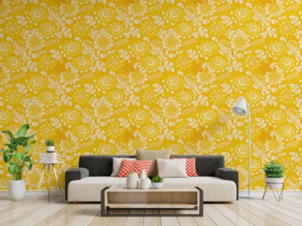 Gold Beauty Marigold Floral Wallpaper Living Room Gold Beauty Marigold Floral Wallpaper Living Room