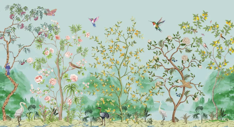 Japanese Garden Serenity Floral Wallpaper