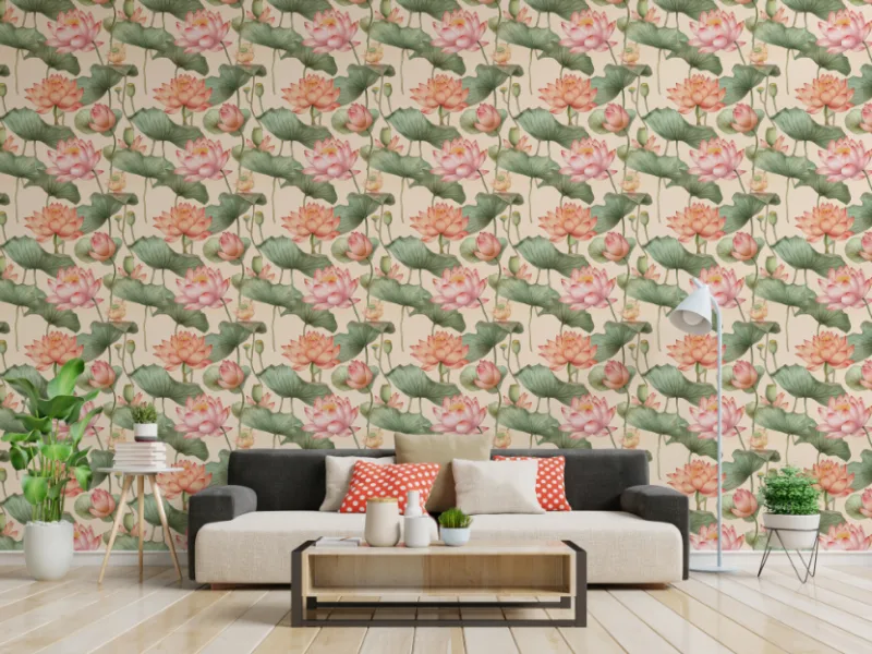 Lotus Glory Floral Wallpaper Living Room