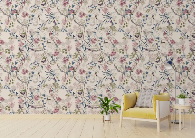 Pinkish Shade Unique Floral Pattern Wall Mural