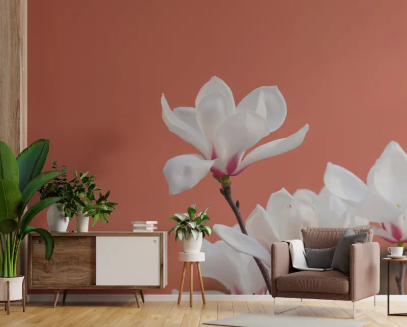 White Flowers Glory Wall Mural Design