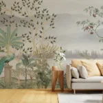 Natural-Jungle-River-Peacock-Wall-Mural-Design Natural Jungle Wall Design River and Peacock Nature-inspired wall design with a peaceful jungle river and majestic peacock – a unique artistic wallpaper concept for earthy interiors