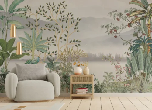 Peacock-in-Natural-Jungle-Wallpaper-for-Wall Peacock in Natural Jungle Wallpaper for Wall Elegant wallpaper for wall showcasing a colorful peacock resting amidst dense natural jungle foliage – ideal for tropical-themed interiors