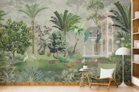 Green Beauty Garden Wall Art Green beauty Indian Traditional Mughal Garden wall art wallpaper, forest mural design bringing nature indoors, perfect for Modern Homes Interior Decoration.