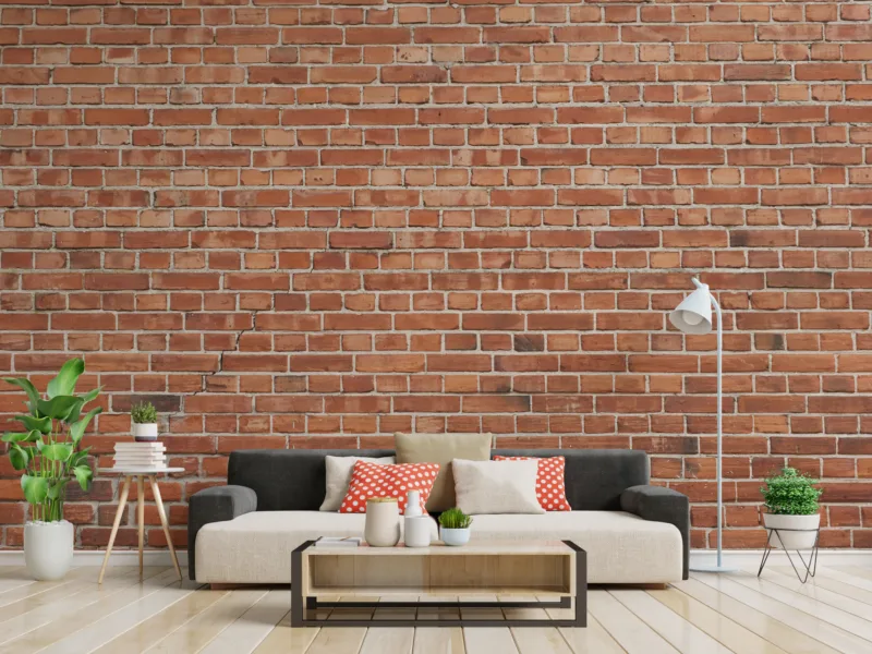 Red Color Brick Design Living Room Wallpaper