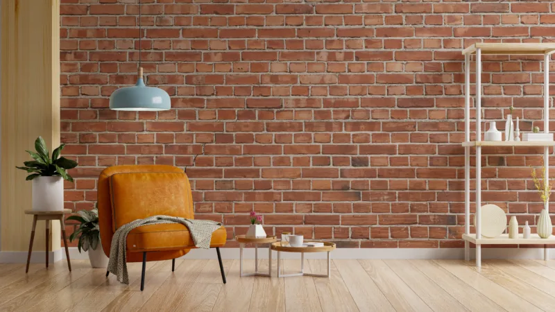 Red Color Brick Design Office Room Wallpaper