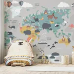 Dreamy Gray Wilderness Map For Kids Room Wallpaper Mural