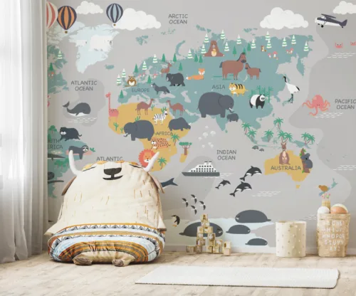 Dreamy Gray Wilderness Map For Kids Room Wallpaper Mural Dreamy Gray Wilderness Map For Kids Room Wallpaper Mural