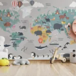 Gray Safari Adventure World Map Wallpaper