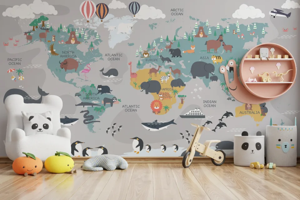 Gray Safari Adventure World Map Wallpaper Gray Safari Adventure World Map Wallpaper