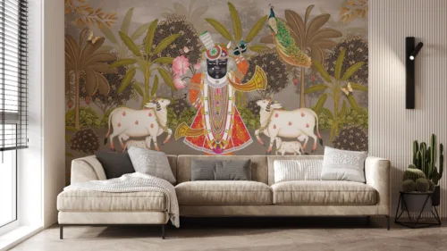 Artistic Nathdwara Pichwai Tapestry Traditional Indian Wall Covering Artistic Nathdwara Pichwai Tapestry Traditional Indian Wall Covering