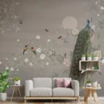 Botanical Chinoiserie Wallpaper Mural with Retro Vintage Peel Stick Botanical Chinoiserie Wallpaper Mural with Retro Vintage Peel Stick classic and elegant interiors