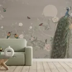 Vintage Chinoiserie mural with a soft gray background, featuring delicate blossom trees for an elegant, timeless touch in classic and artistic interiors Vintage Chinoiseries mural with a soft gray background, featuring delicate blossom trees for an elegant, timeless touch in classic and artistic interiors
