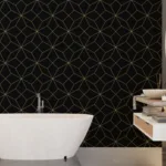 Bold Gold Line Design on Black Background Best Bathroom Wall Design