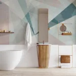 Calming Abstract Shapes with Beige and Pink Accents Bathroom Wall Mural