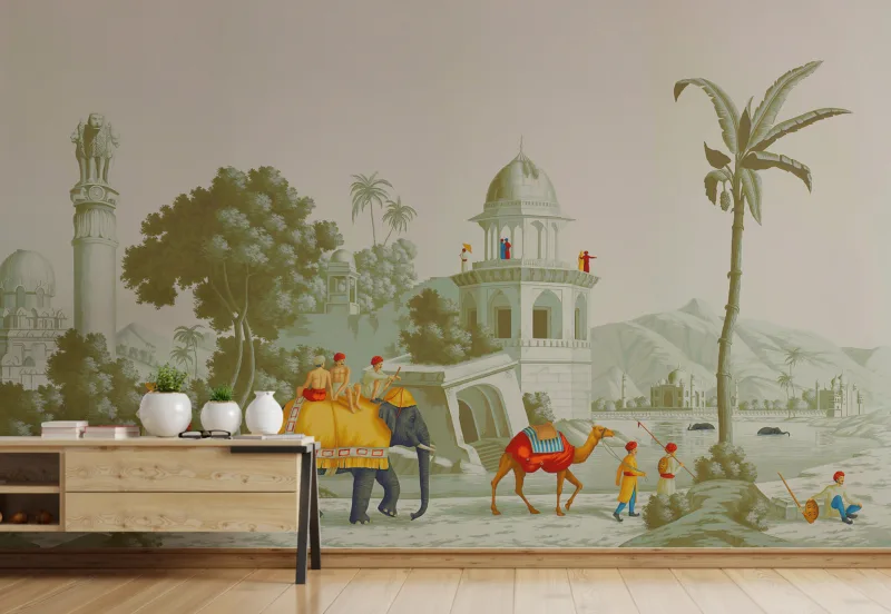 Caravan Journey Indian Culture Painting Wall Art Wallpapers For Wall, adding traditional artistic charm to your walls