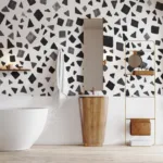 Chic Gray and Black Flecked Terrazzo Style Texture Wallpaper
