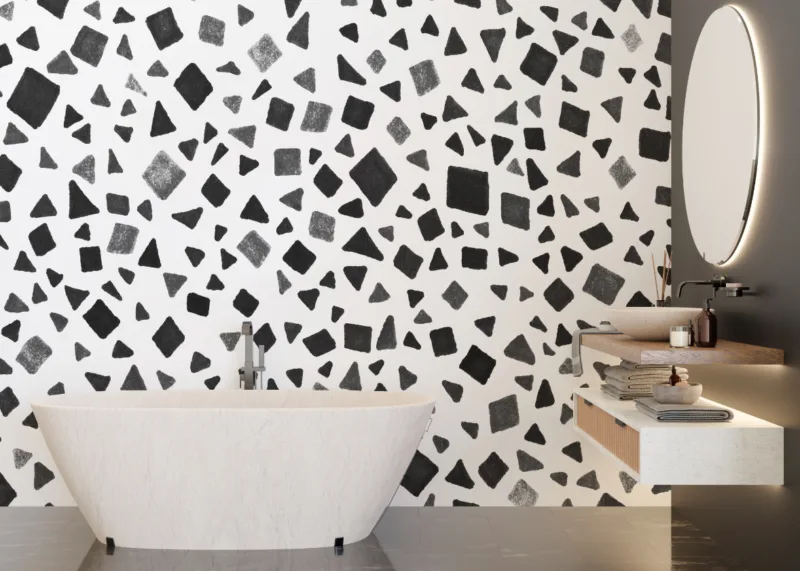 Contemporary Terrazzo Tile Design in Elegant Neutral Tones Bathroom Wall Design