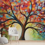 Special Children Room Artistic and Colorful Knife Painting Forest Scene Wallpaper