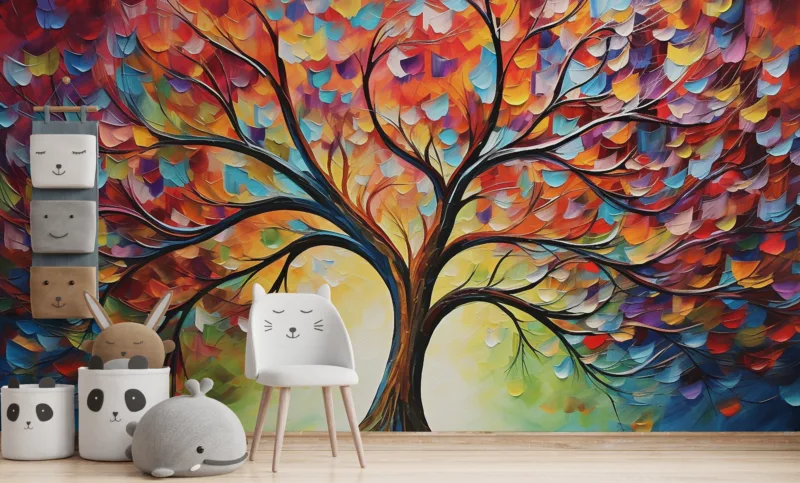 Special Children Room Artistic and Colorful Knife Painting Forest Scene Wallpaper