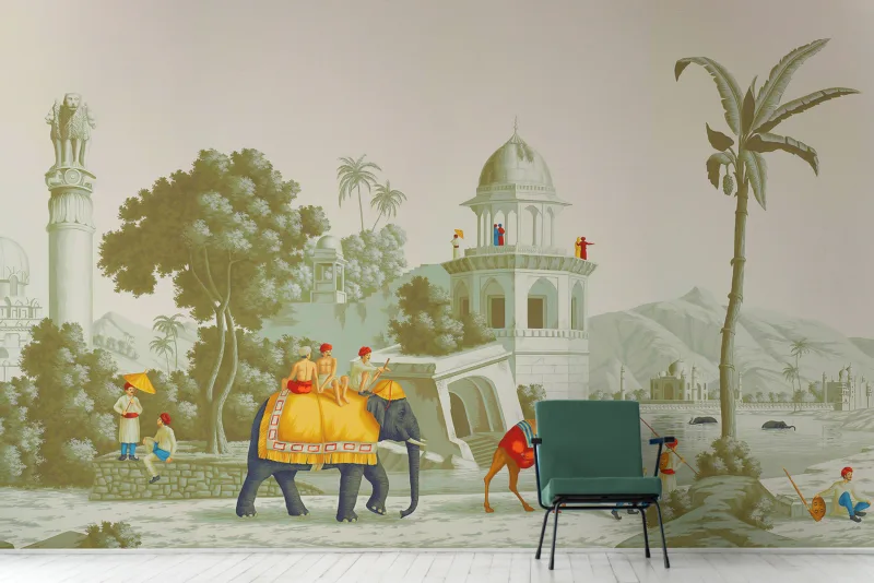 Indian Historic Travel View Rajasthani Folk Painting Art Wallpaper, Add a touch of Royal Mughal Empire Time - cultural richness to your walls