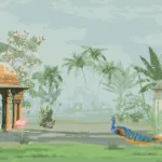 Indian Miniature Painting Rajasthani Style Peacock and Parrot with Trees Removable Wallpaper Indian Miniature Painting Rajasthani Style Peacock and Parrot with Trees Removable Wallpaper