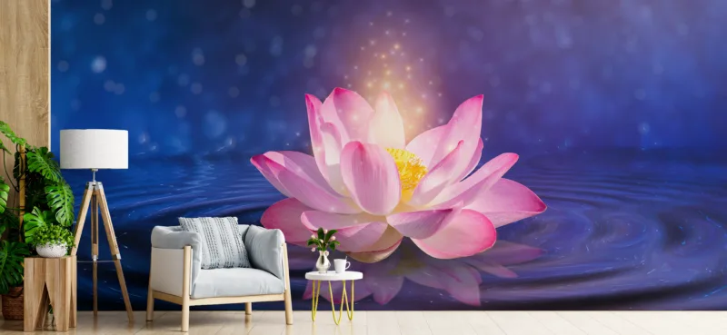 Light Purple Background Wall Mural Lotus Peel Stick Decor Idea Add your room peaceful and calming atmosphere