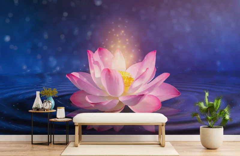 Lotus Flower Floating Wall Decor Purple Calm Vibe Peel Stick Adds descriptive variation for "flower," "water," and "mural" without repeating keywords unnecessarily
