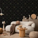 Minimalist Gold on Black Abstract Art Deco Wallpaper Wall Texture Wall Covering