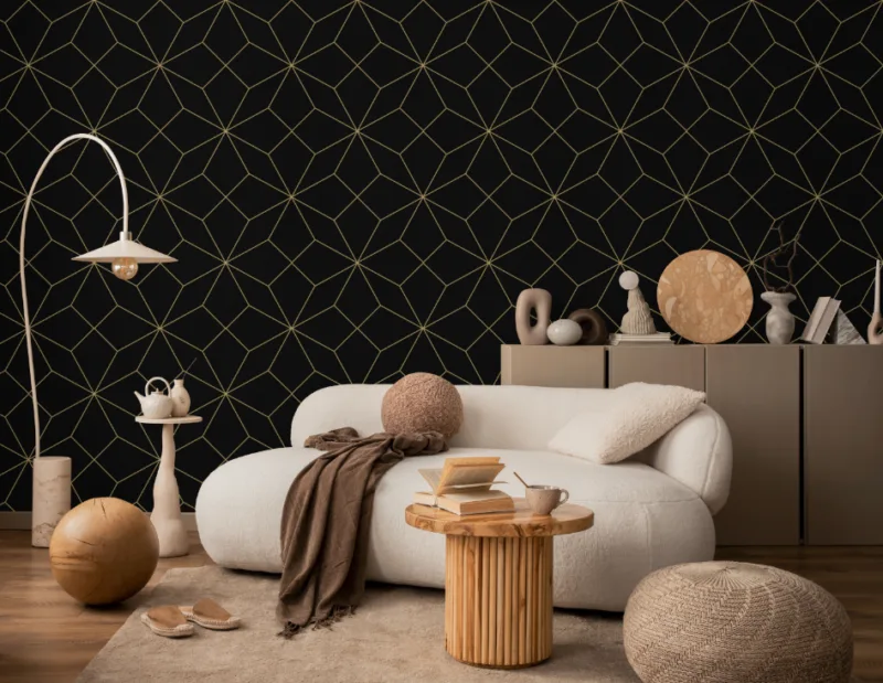 Minimalist Gold on Black Abstract Art Deco Wallpaper Wall Texture Wall Covering