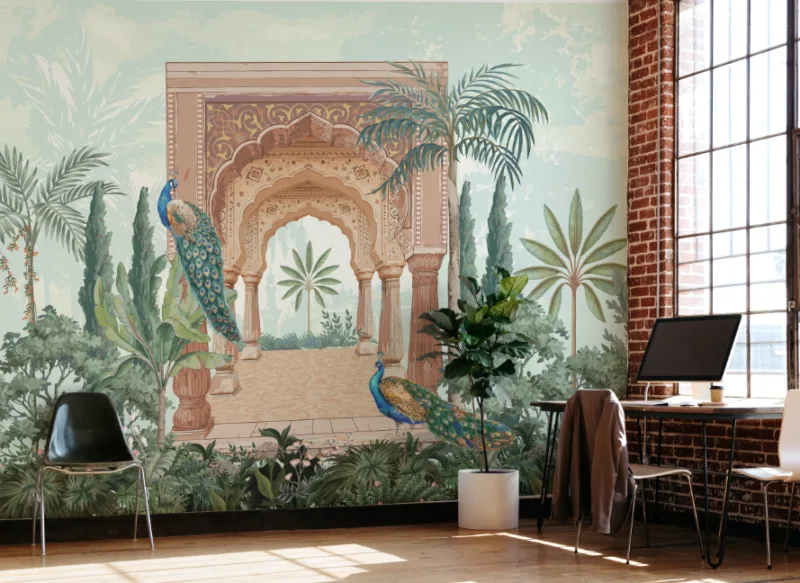 Mughal Era Painting Peacock Trees Self Adhesive Wall Art Wallpaper Mural Mughal Era Painting Peacock Trees Self Adhesive Wall Art Wallpaper Mural