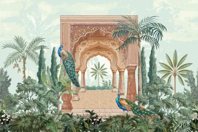 Mughal Art Vibrant Colors Heritage Painting Peel And Stick Indian Wallpaper Mughal Art Vibrant Colors Heritage Painting Peel And Stick Indian Wallpaper